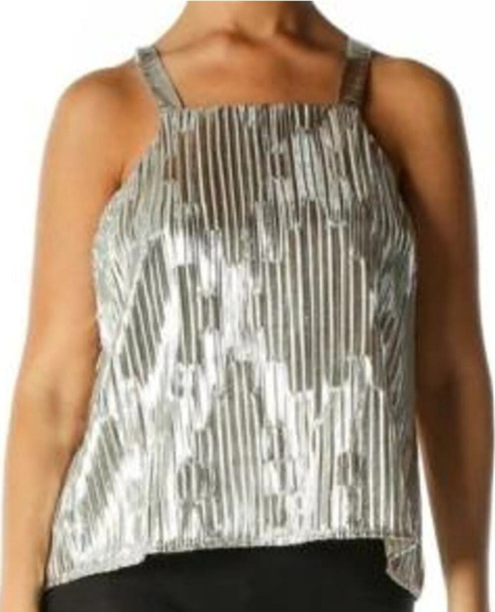 Maeve Anthropologie Womens Silver Metallic Tank L Glam Going Out Cocktail Party